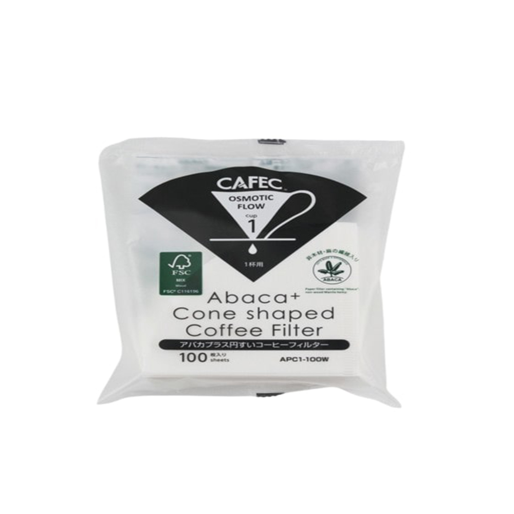 Cafec Abaca+ Κωνικά Χάρτινα φίλτρα Καφέ APC1-100W 1 φλιτζάνι 100 τεμάχια Λευκό